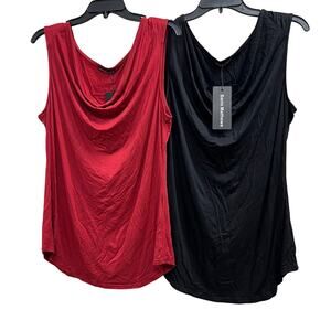 Sarin Mathews bundle black red sleeveless shell top scoop neck basic NWT SZ XL